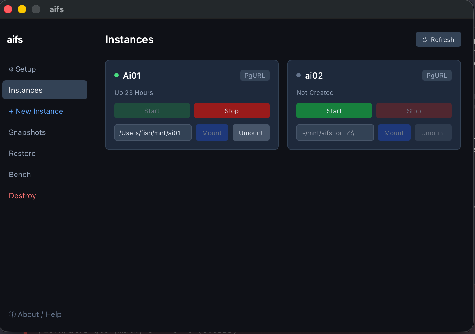 aifs GUI on macOS